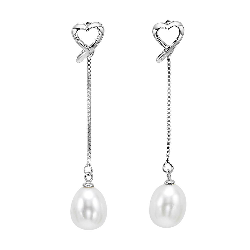 Silver Pearl Heart Dangle Earring