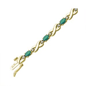 14K YG 1/2 ct. tw. Diamond & 2 1/2 ct. tw. Oval Cut Emerald Infinity Link Bracelet