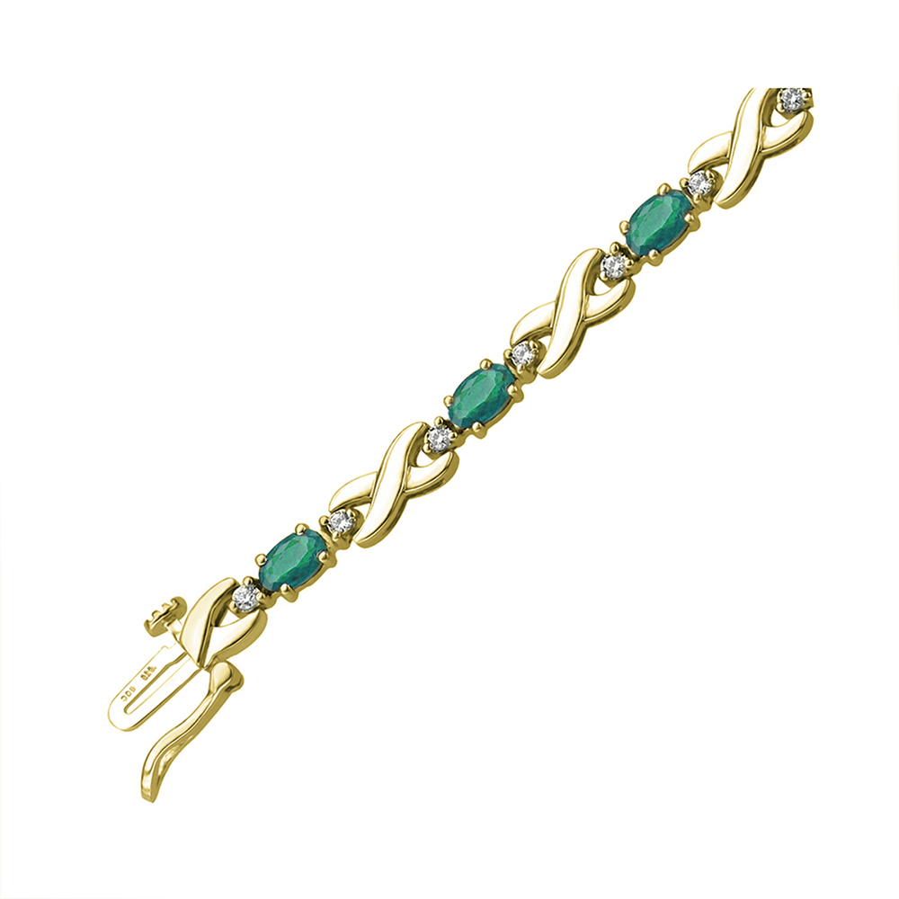 14K YG 1/2 ct. tw. Diamond & 2 1/2 ct. tw. Oval Cut Emerald Infinity Link Bracelet