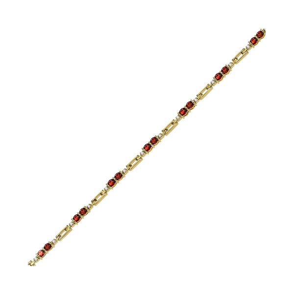 14K YG 1/4 ct. tw. Diamond & 3 5/8 ct. tw. Oval Cut Ruby Station Bracelet