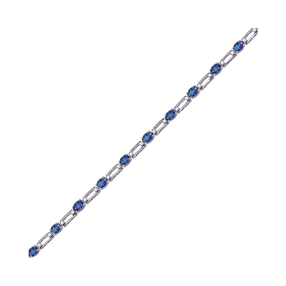 14K WG 1/5 ct. tw. Diamond & 1 3/4 ct. tw. Oval Cut Sapphire Station Bracelet
