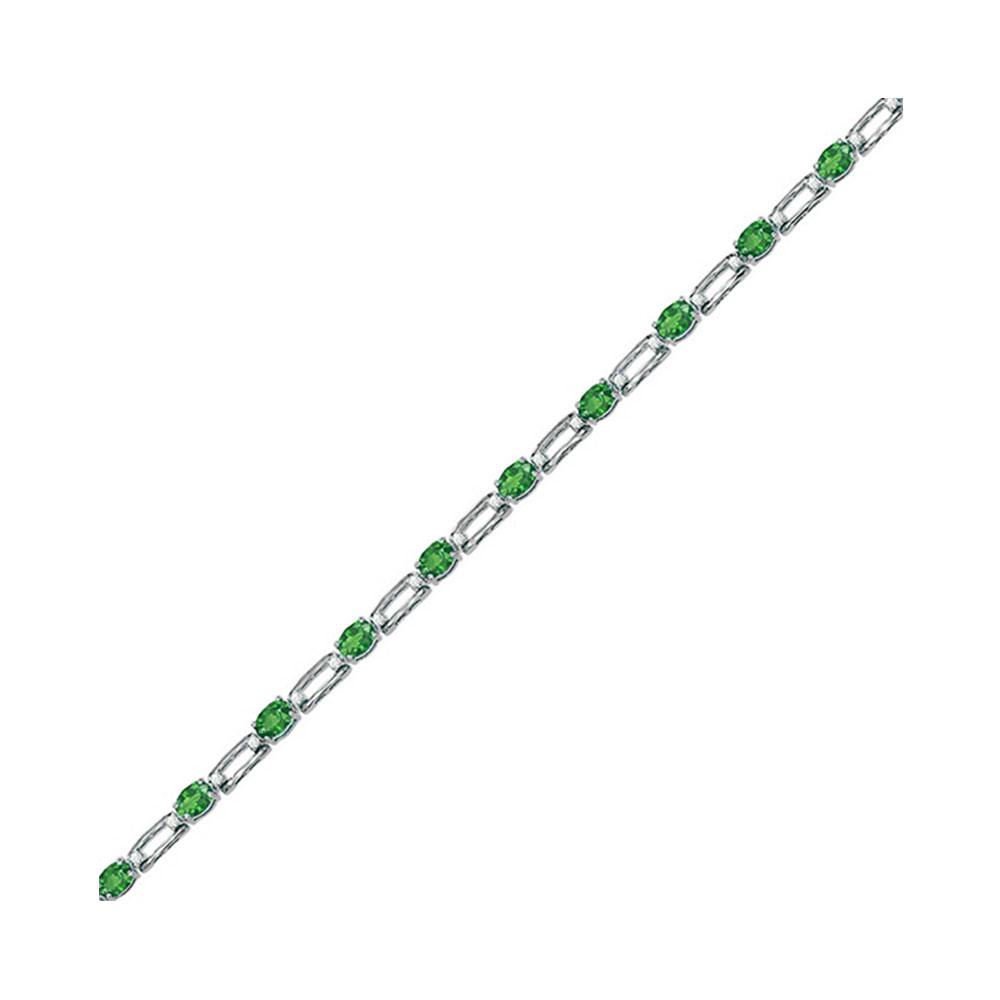 14K WG 1/5 ct. tw. Diamond & 1 5/8 ct. tw. Oval Cut Emerald Station Bracelet
