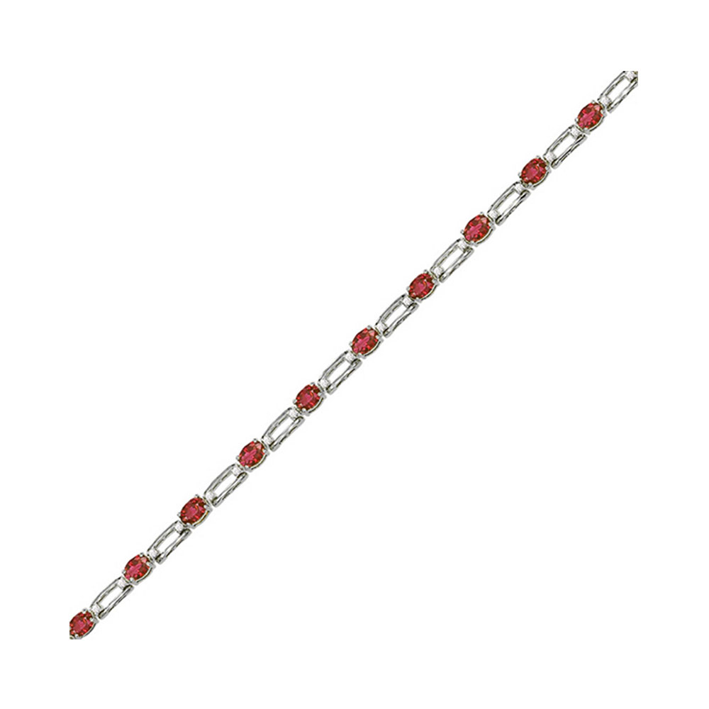 14K WG 1/5 ct. tw. Diamond & 1 5/8 ct. tw. Oval Cut Ruby Station Bracelet