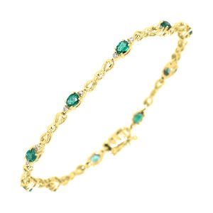 14K YG 1/4 ct. tw. Diamond & 1 3/4 ct. tw. Oval Cut Emerald Station Bracelet