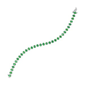 14K WG 1 ct. tw. Diamond  & 7 ct. tw. Oval Cut Emerald Alternating Tennis Bracelet