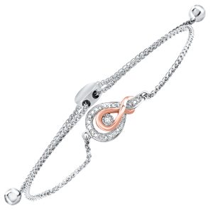 Silver RG 1/20 ct. tw. Diamond Mixed Metal Infinity Bolo Bracelet