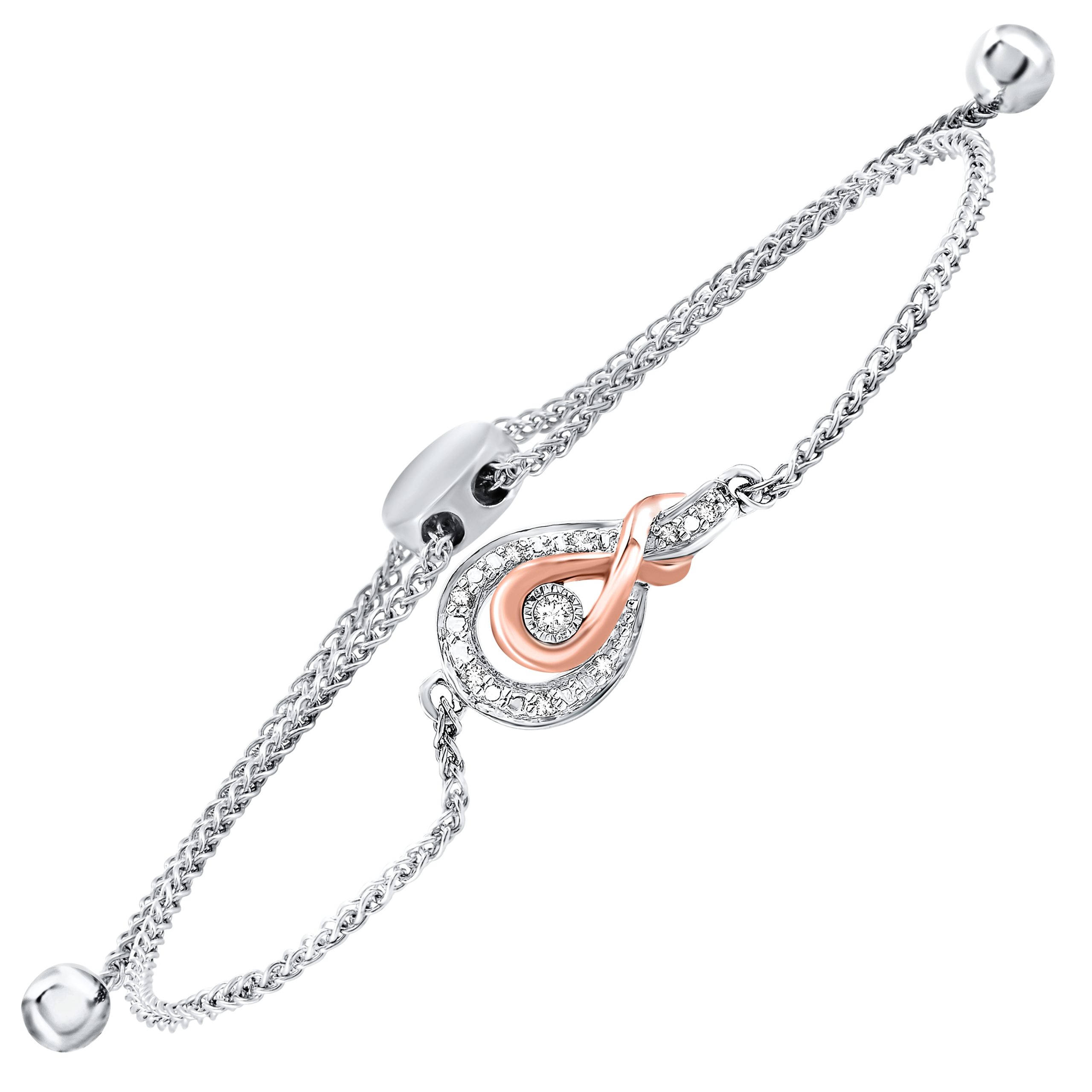 Silver RG 1/20 ct. tw. Diamond Mixed Metal Infinity Bolo Bracelet