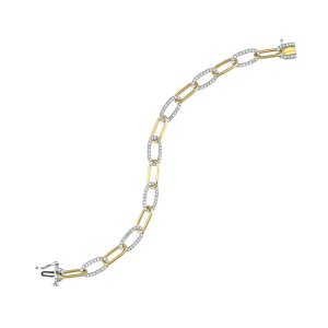 14K WYG 1 1/2 ct. tw. Alternating Diamond Mixed Metal Paperclip Link Bracelet