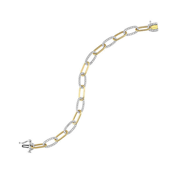 14K WYG 1 1/2 ct. tw. Alternating Diamond Mixed Metal Paperclip Link Bracelet