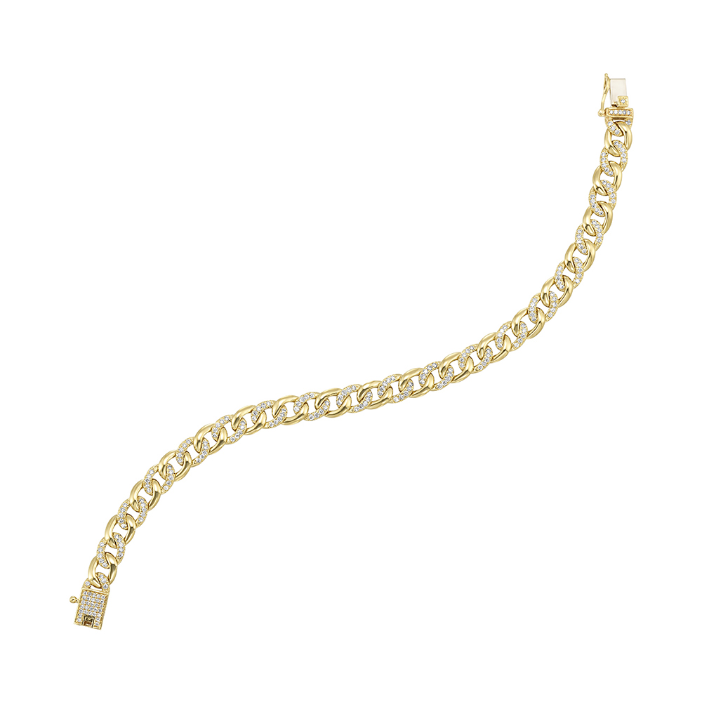 14K YG 1 1/2 ct. tw. Alternating Diamond Cuban Link Bracelet