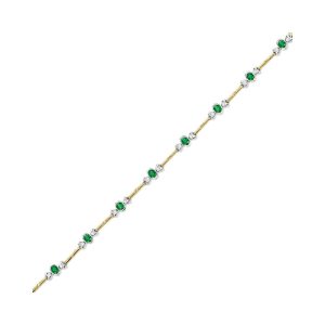 14K WYG 1/3 ct. tw. Diamond & 1 3/8 ct. tw. Emerald Mixed Metal Station Bracelet