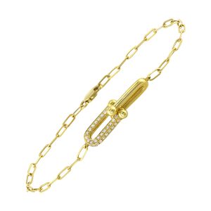14K YG 3/8 ct. tw. Diamond Interlink Paperclip Chain Bracelet