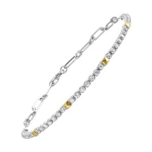 14K WYG 3/4 ct. tw. Diamond Mixed Metal Paperclip Chain Bracelet
