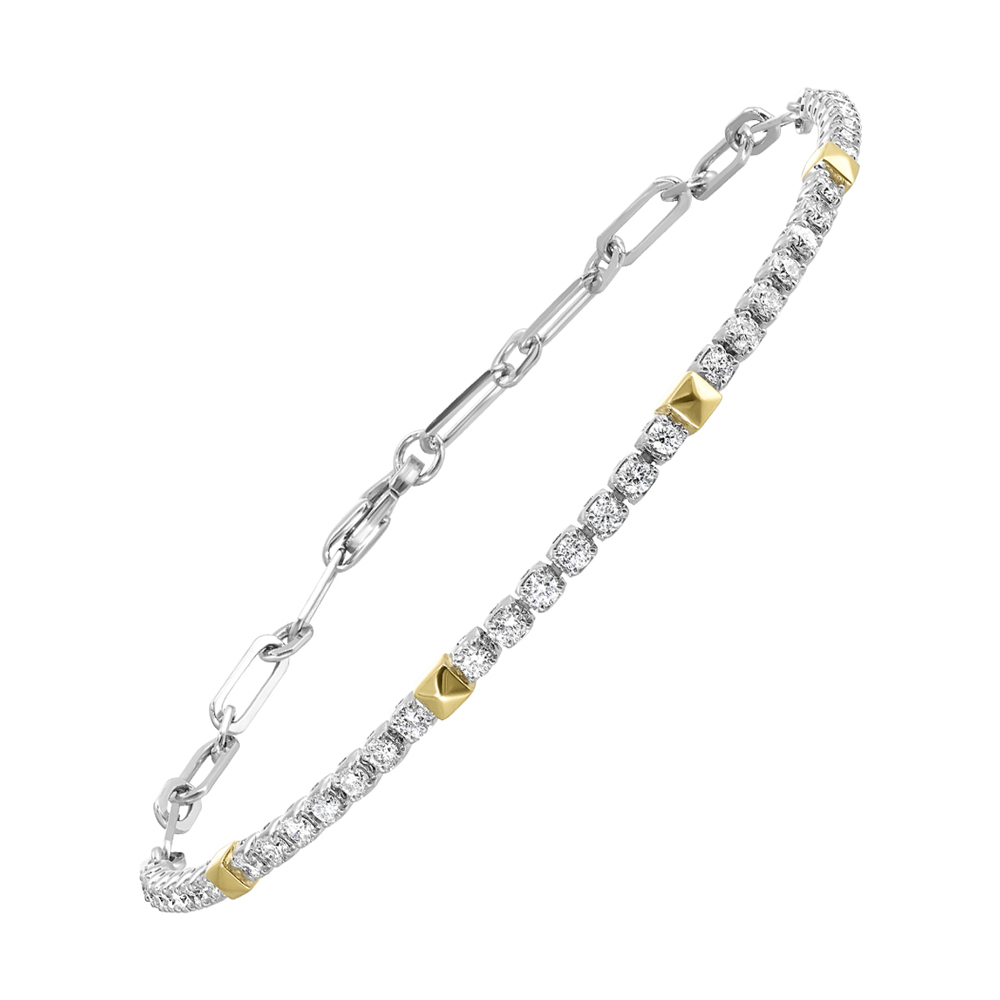 14K WYG 3/4 ct. tw. Diamond Mixed Metal Paperclip Chain Bracelet
