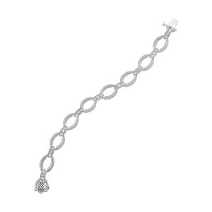 14K WG 2 ct. tw. Diamond Textured Oval Link Bracelet