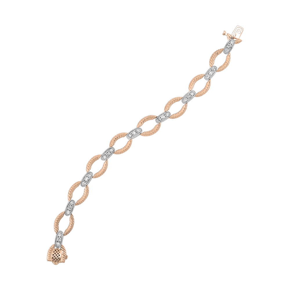 14K WRG 2 ct. tw. Diamond Mixed Metal Textured Oval Link Bracelet