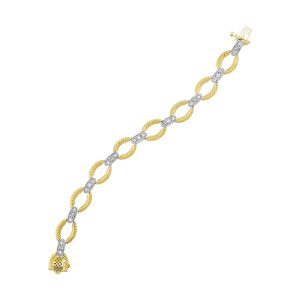 14K WYG 2 ct. tw. Diamond Mixed Metal Textured Oval Link Bracelet
