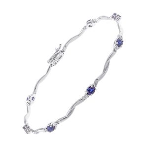 14K WG 1/5 ct. tw. Diamond & 1 1/2 ct. tw. Oval Cut Sapphire Station Bracelet