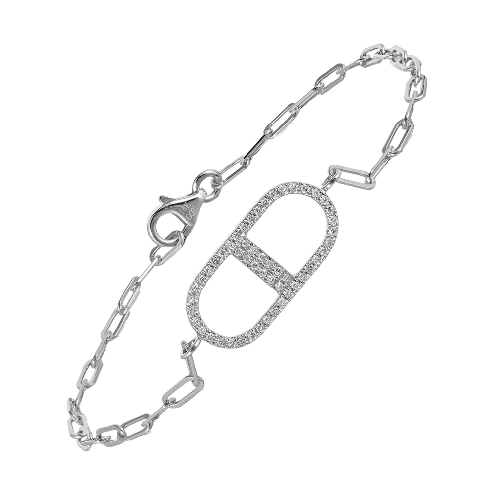 14K WG 1/7 ct. tw. Diamond Paperclip Chain Bracelet