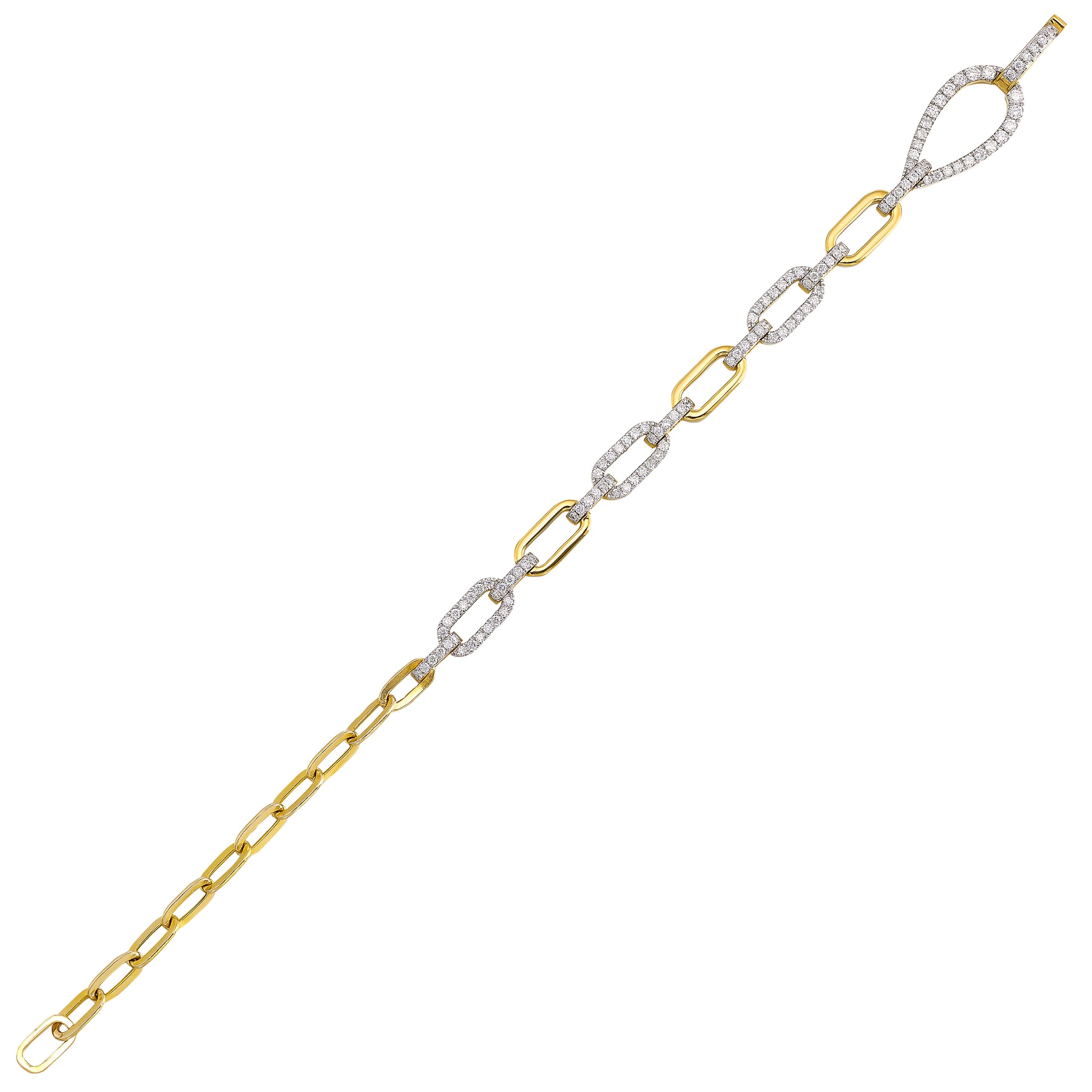 14K YG 3/4 ct. tw. Diamond Paperclip Link Chain Bracelet