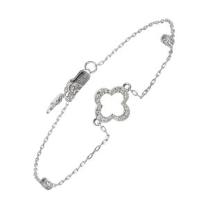 14K WG 1/8 ct. tw. Diamond Clover Chain Bracelet