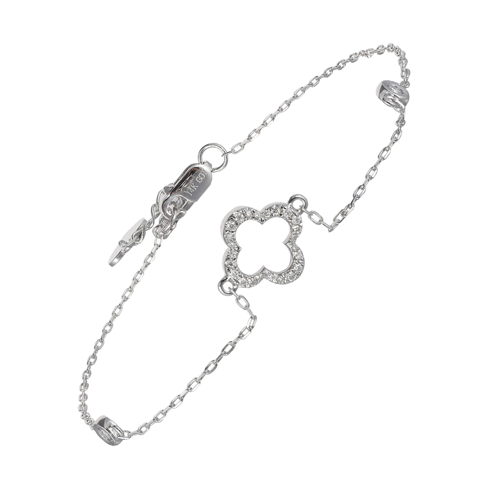 14K WG 1/8 ct. tw. Diamond Clover Chain Bracelet
