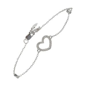 14K WG 1/7 ct. tw. Diamond Heart Chain Bracelet