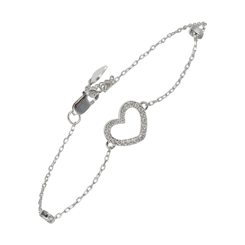 14K WG 1/7 ct. tw. Diamond Heart Chain Bracelet