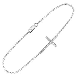 Silver 1/10 ct. tw. Diamond Cross Chain Bracelet