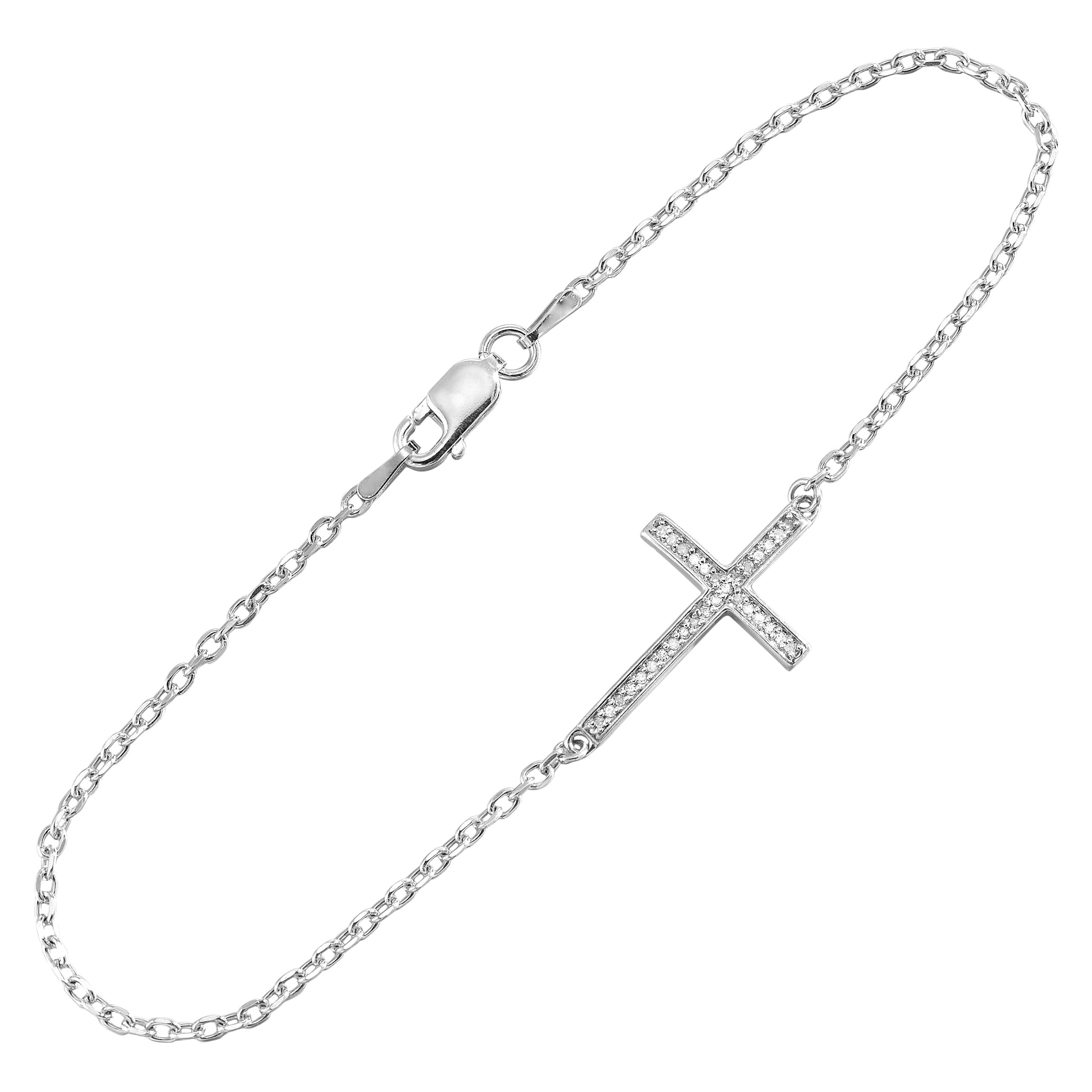 Silver 1/10 ct. tw. Diamond Cross Chain Bracelet