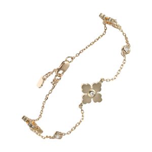14K YG 1/7 ct. tw. Diamond Clover Station Chain Bracelet