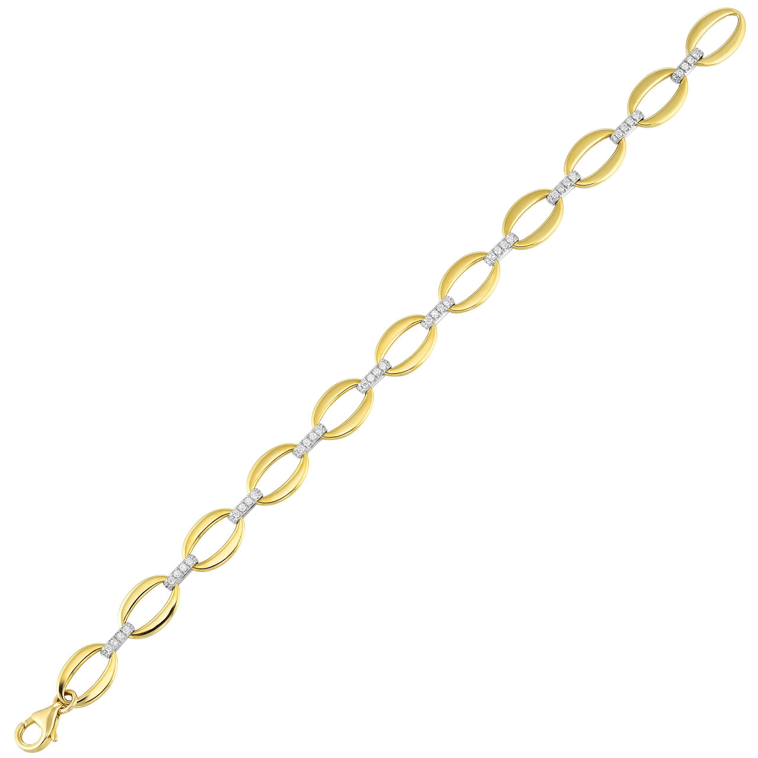 14K WYG 1/2 ct. tw. Diamond Mixed Metal Oval Link Bracelet
