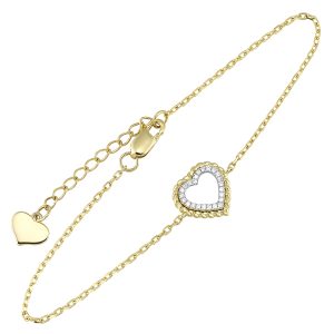 14K YG 1/20 ct. tw. Diamond Rope Heart Chain Bracelet