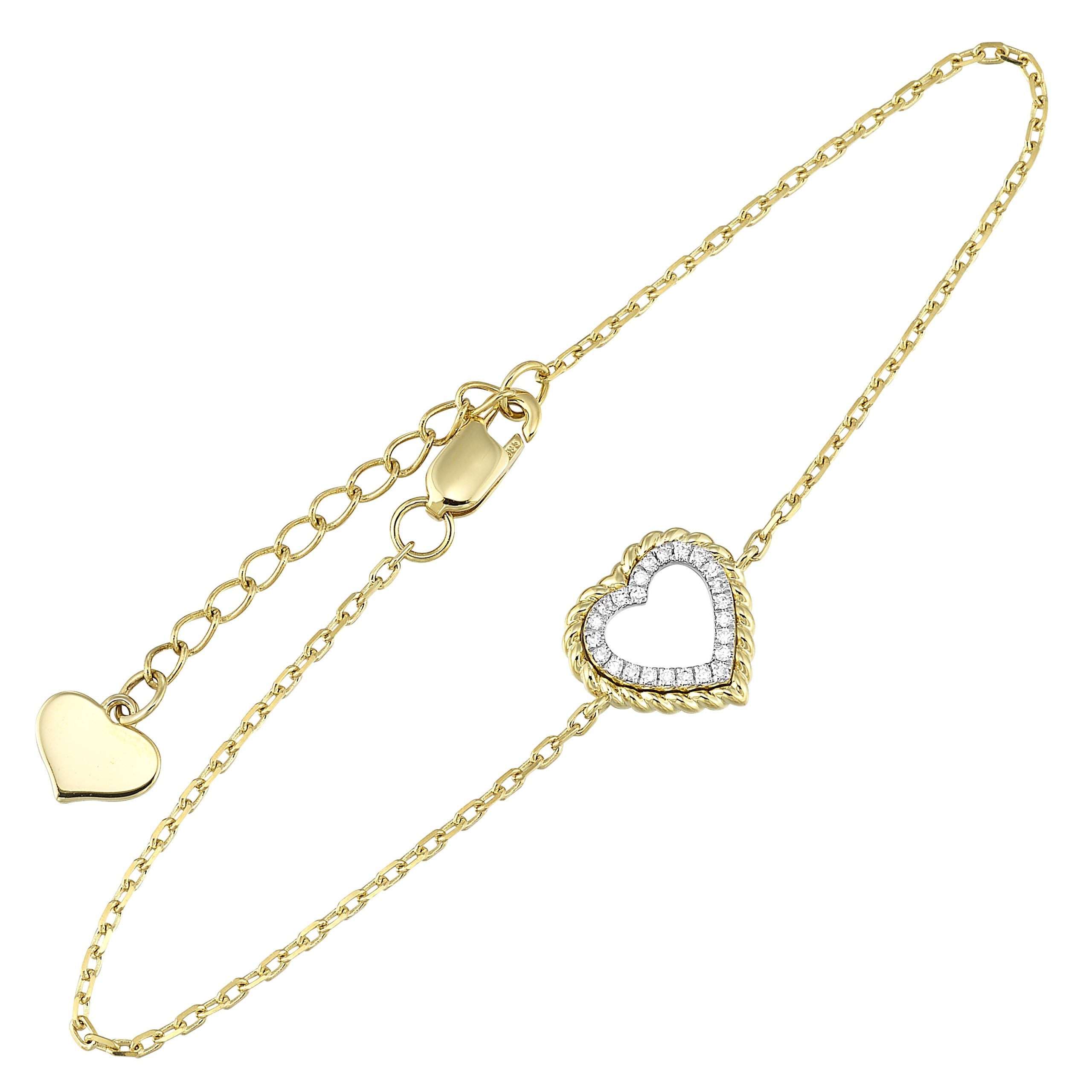 14K YG 1/20 ct. tw. Diamond Rope Heart Chain Bracelet