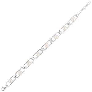 Silver & Pearl Paperclip Bracelet