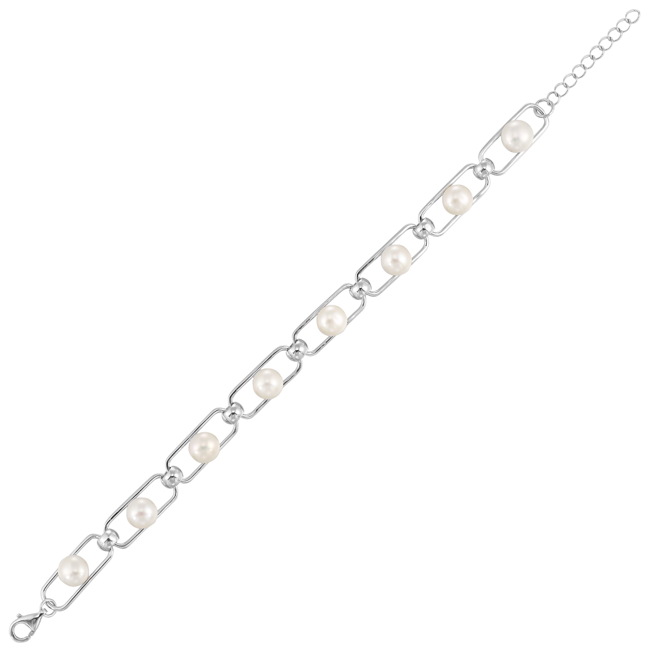 Silver & Pearl Paperclip Bracelet