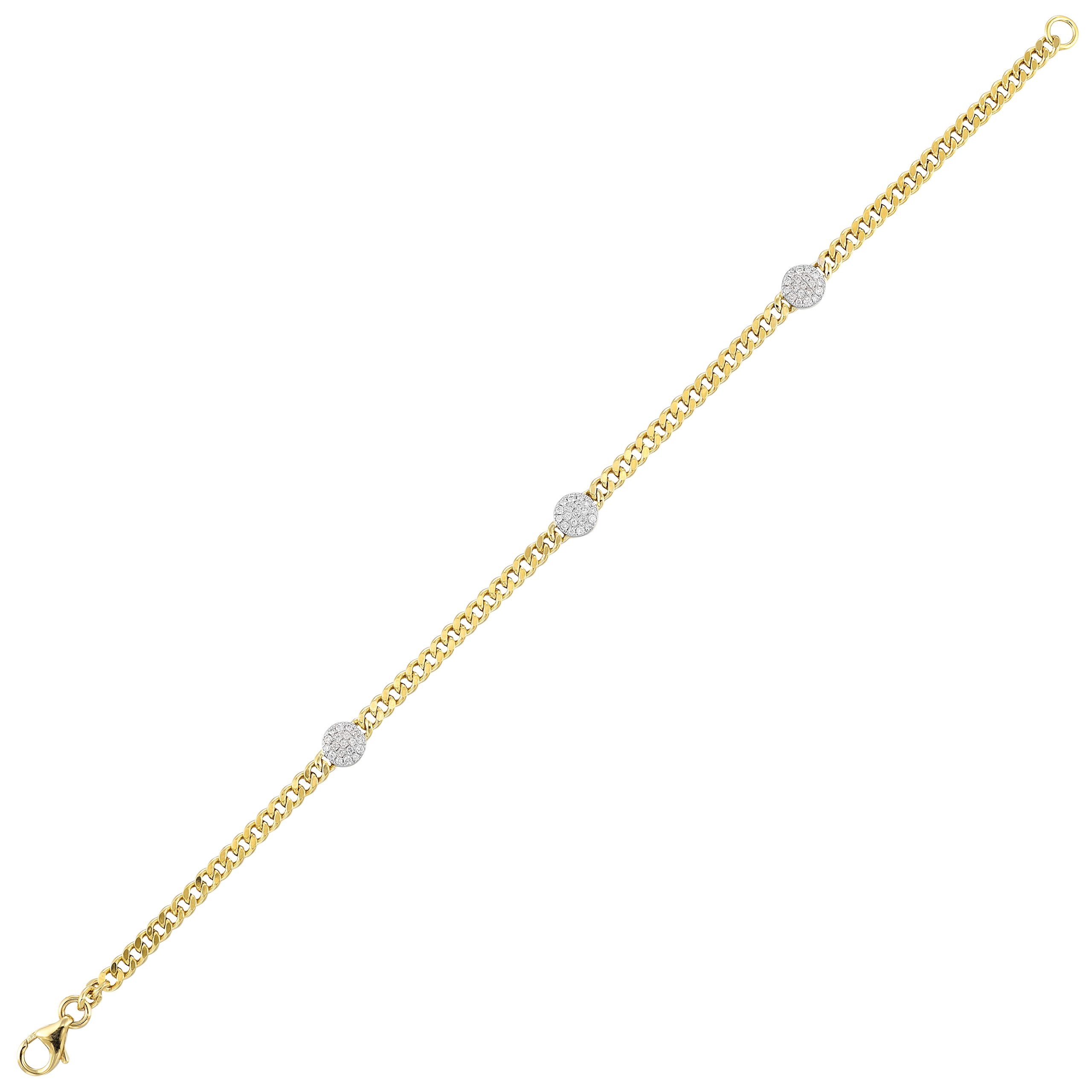 14K YG 1/6 ct. tw. Diamond Station Cuban Chain Bracelet
