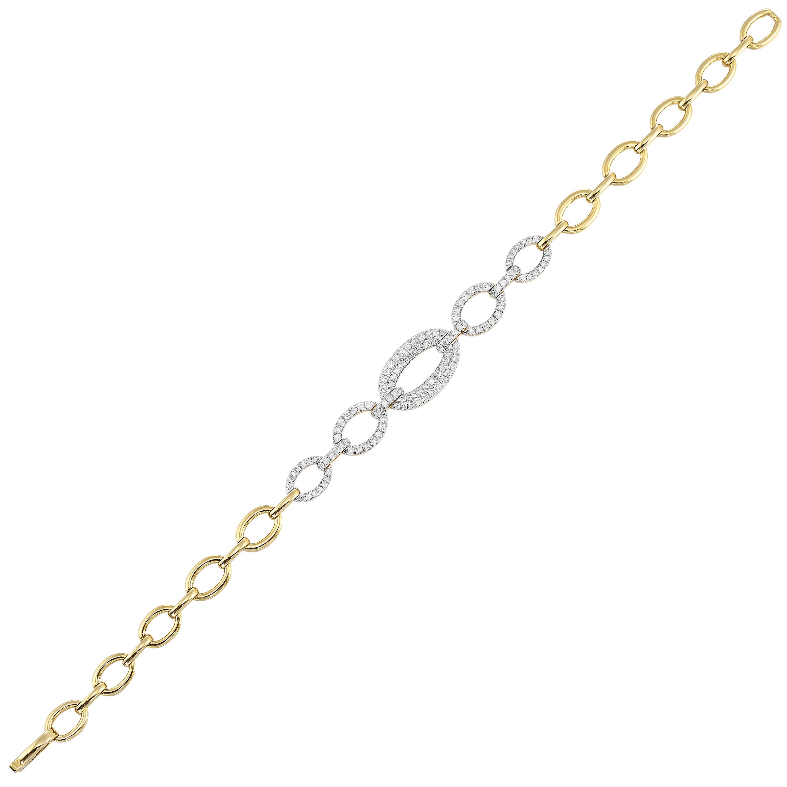 14K YG 3/4 ct. tw. Diamond Oval Link Chain Bracelet