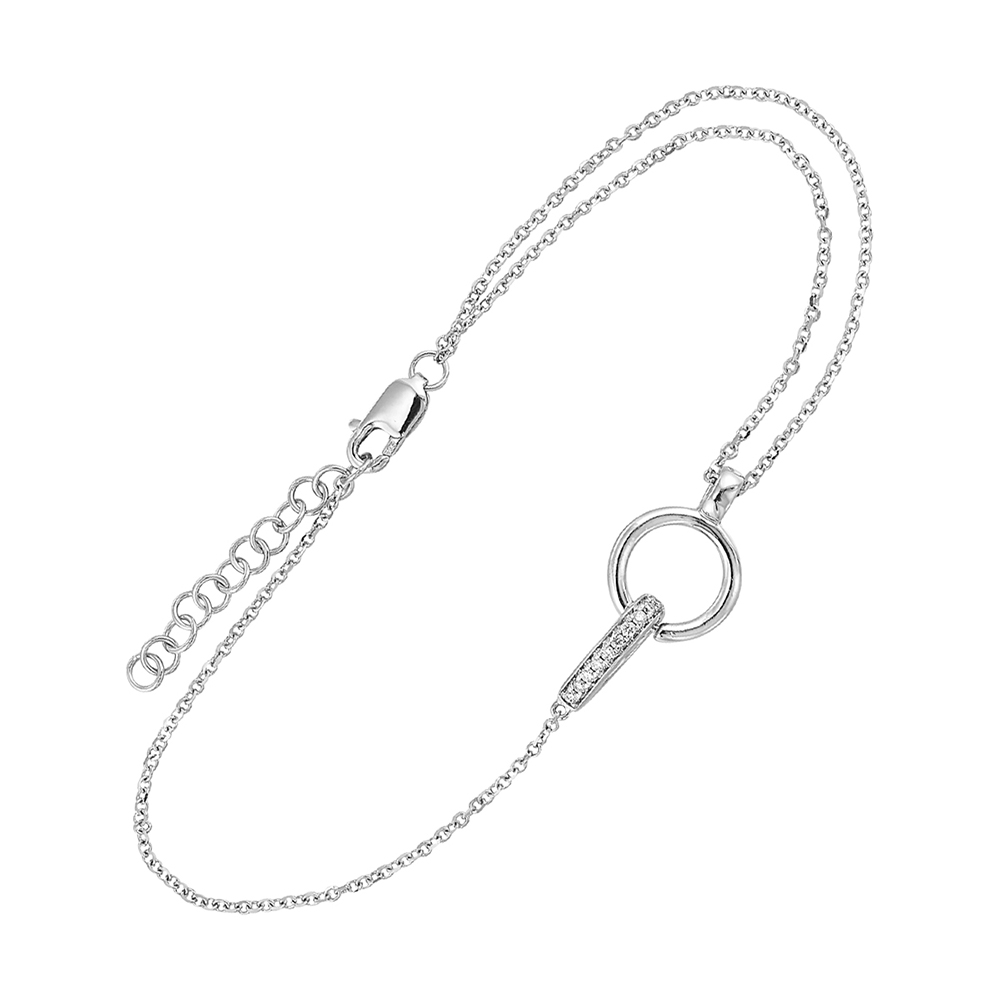 14K WG 1/20 ct. tw. Diamond Circle Interlink Chain Bracelet