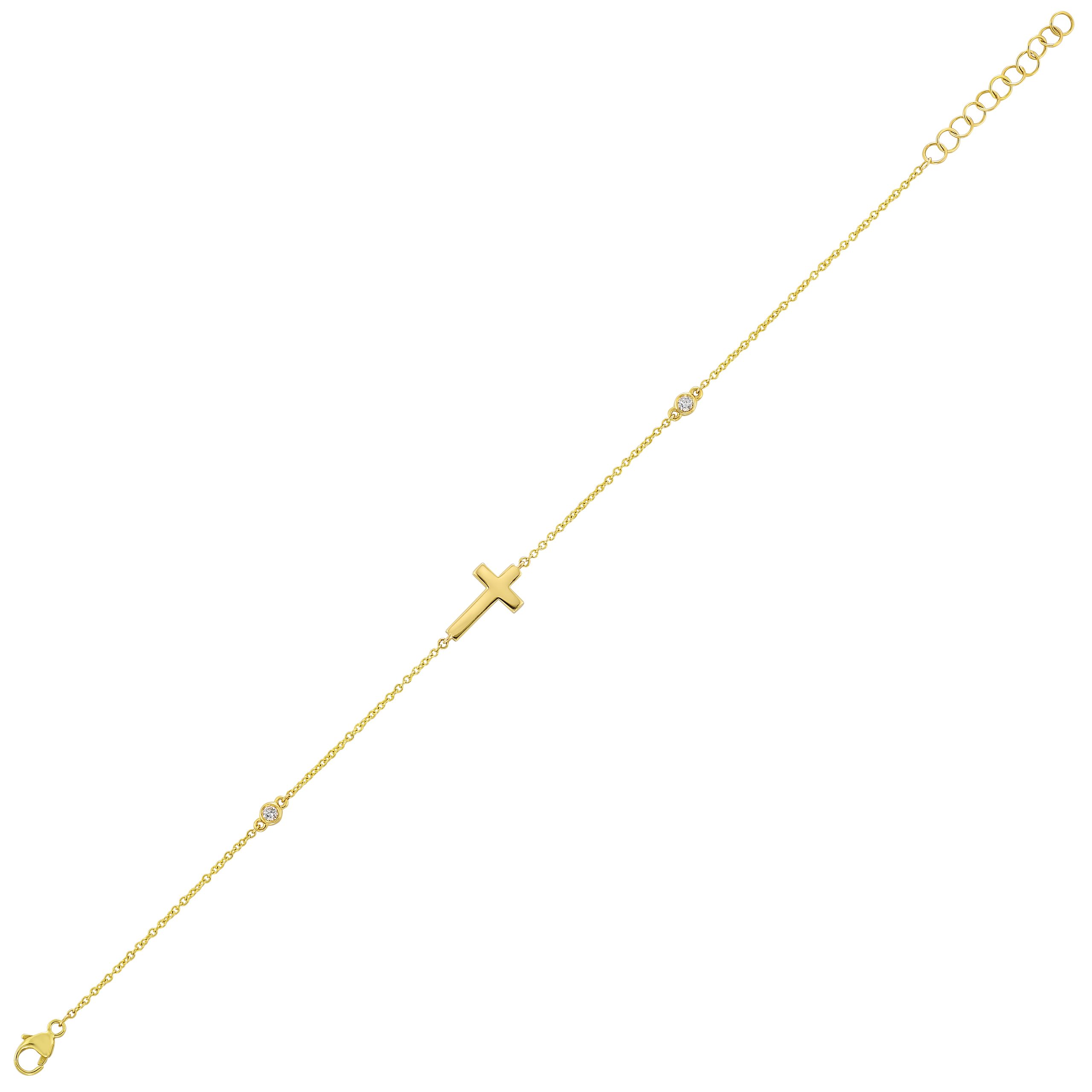 14K YG 1/20 ct. Diamond Station Cross Chain Bracelet