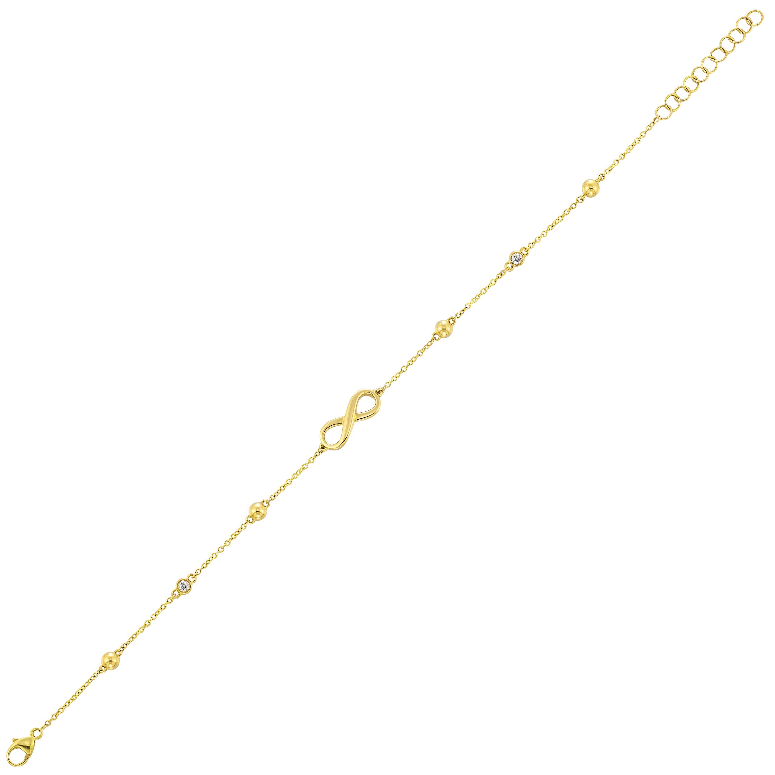 14K YG 1/20 ct. tw. Diamond Bead Station Infinity Chain Bracelet