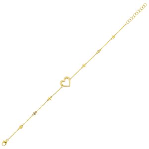 14K YG 1/20 ct. tw. Diamond Bead Station Heart Chain Bracelet