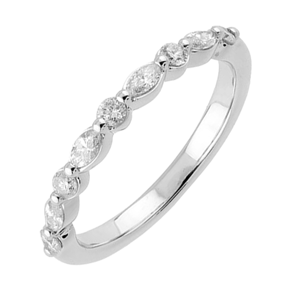 14K WG 1/3 ct. tw. Diamond Alternating Marquise and Round Wedding Band