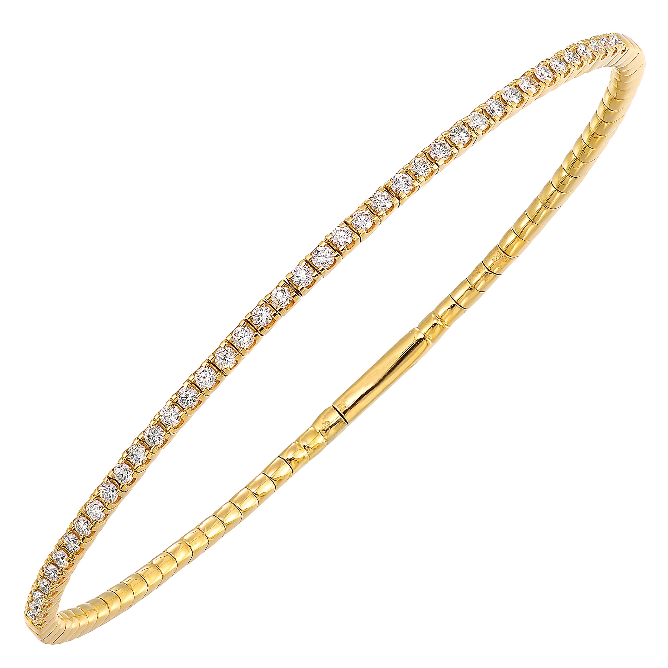 14K YG 3/4 ct. tw. Diamond Four Prong Tennis Flex Bangle Bracelet