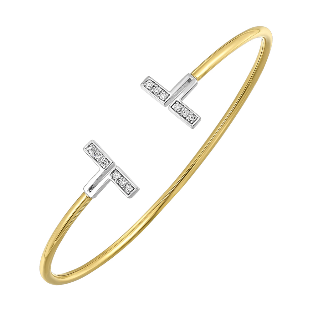 14K WYG 1/7 ct. tw. Diamond Mixed Metal Open Flex Bangle