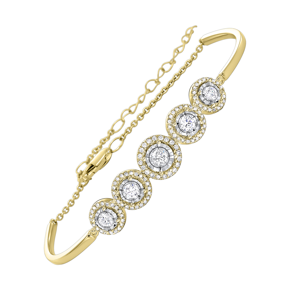 14K YG 3/4 ct. tw. Diamond Halo Chain Bracelet