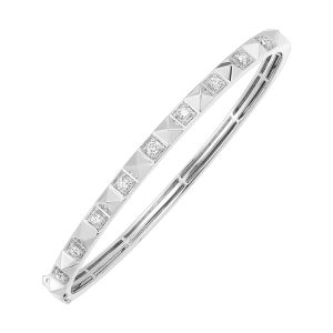 14K WG 3/8 ct. tw. Alternating Diamond and Pyramid Bangle