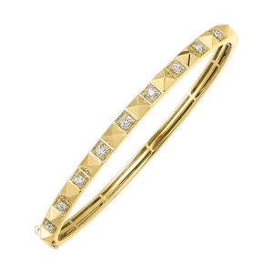 14K YG 3/8 ct. tw. Alternating Diamond and Pyramid Bangle