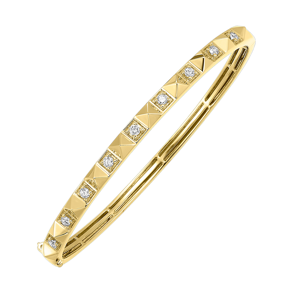 14K YG 3/8 ct. tw. Alternating Diamond and Pyramid Bangle