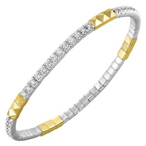 14K WYG 1 1/2 ct. tw. Diamond Mixed Metal Pyramid Stretch Bangle